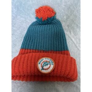 Vintage 70s 80s Miami Dolphins Winter Hat Stocking Cap Pom Pom Beanie NFL